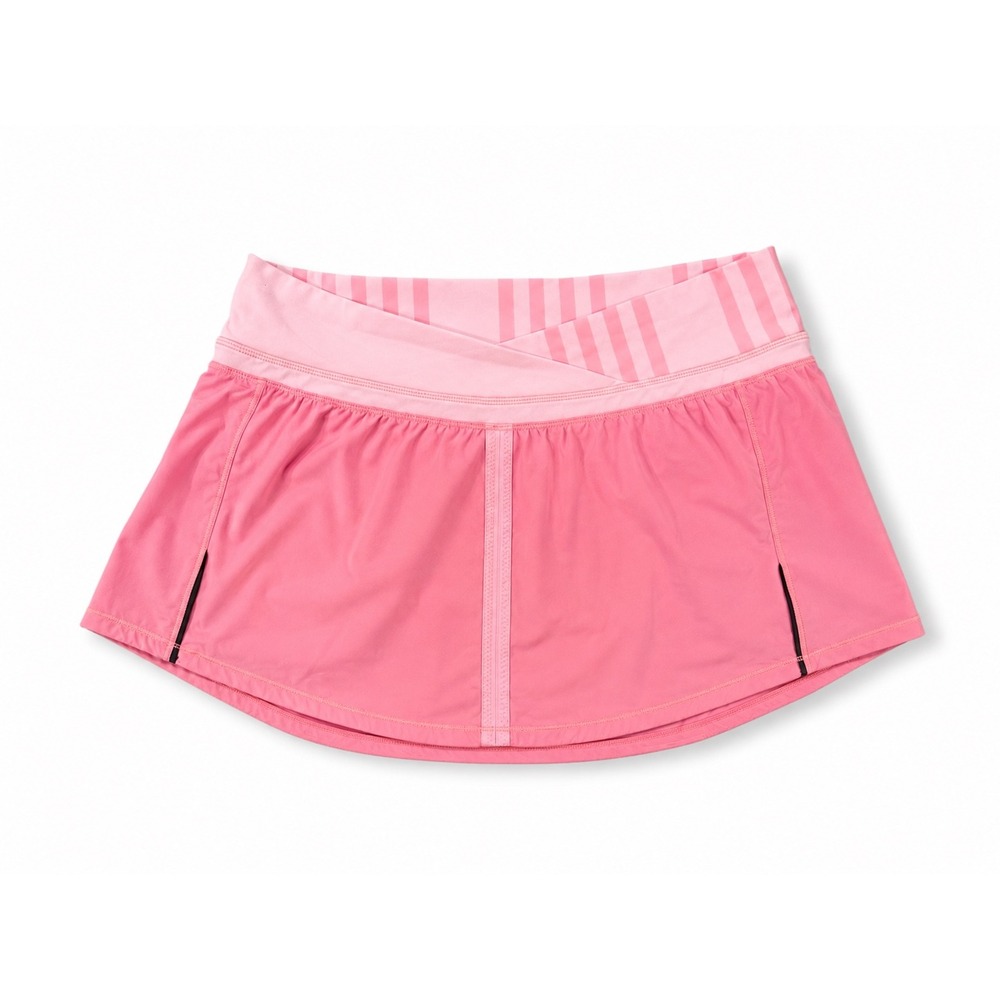 Lululemon Run Pace Setter Skirt Pink Striped Crossover Waist Skort Size 6